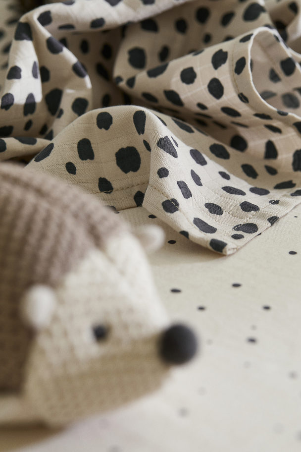 H&M HOME Cotton Muslin Comfort Blanket Light Beige/leopard Print