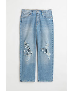H&m+ Loose Straight High Jeans Denim Blue