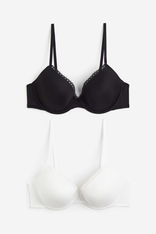H&M 2-pack Microfibre Padded Underwired Bras Black/white