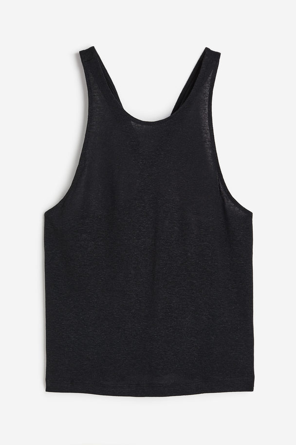 H&M Linen-blend Vest Top Black