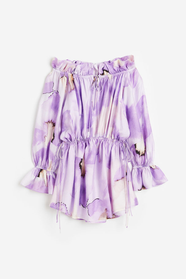 H&M Oversized Off Shoulder-klänning Ljuslila/blommig