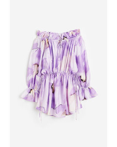 Oversized Off-the-shoulder Dress Light Purple/floral