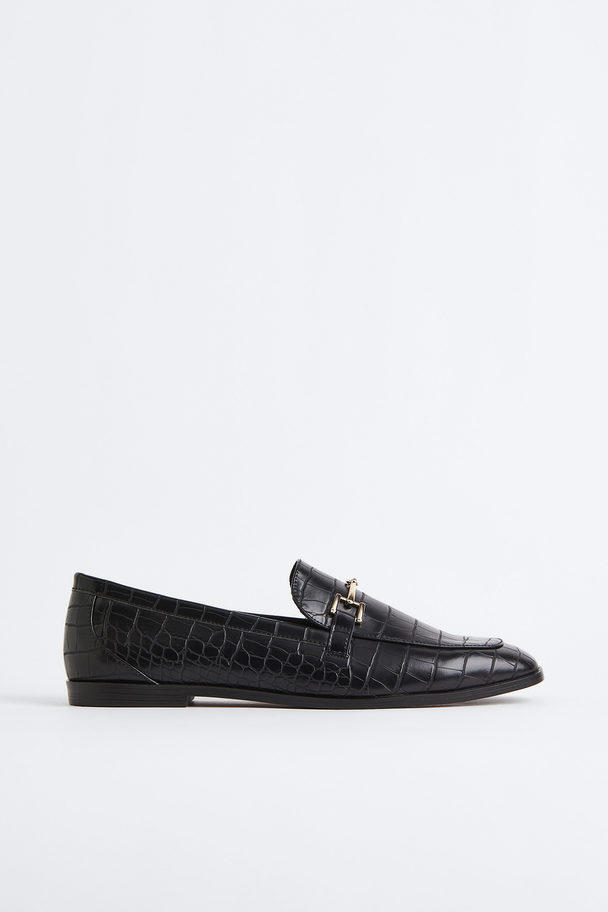 H&M Chain-detail Loafers Black/crocodile-patterned