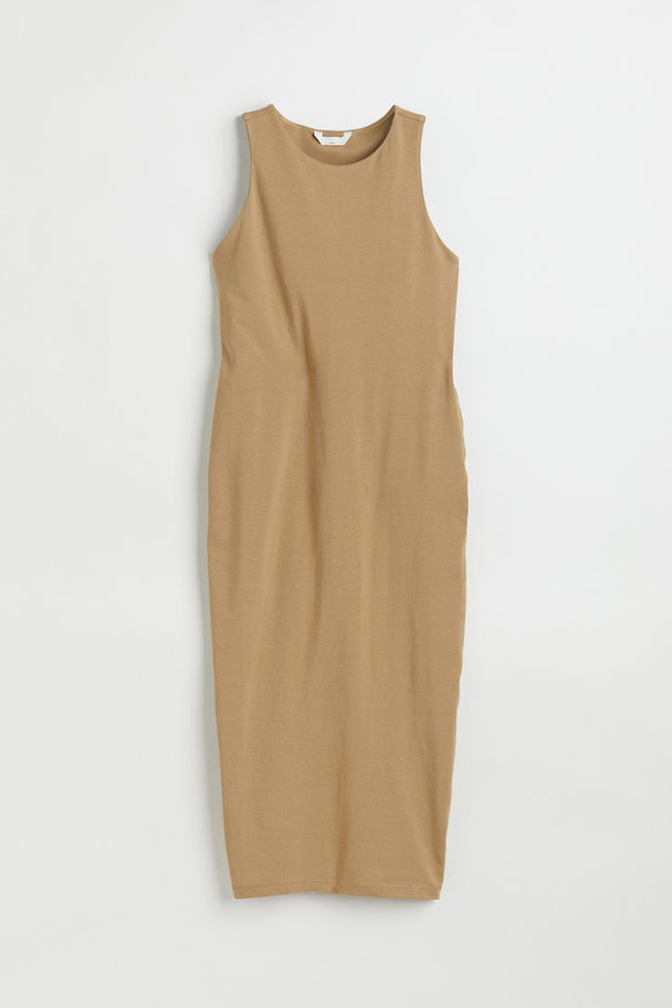 H&M Mama Fitted Jersey Dress Beige