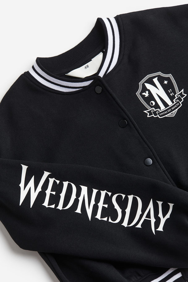 H&M Print-motif Baseball Jacket Black/wednesday