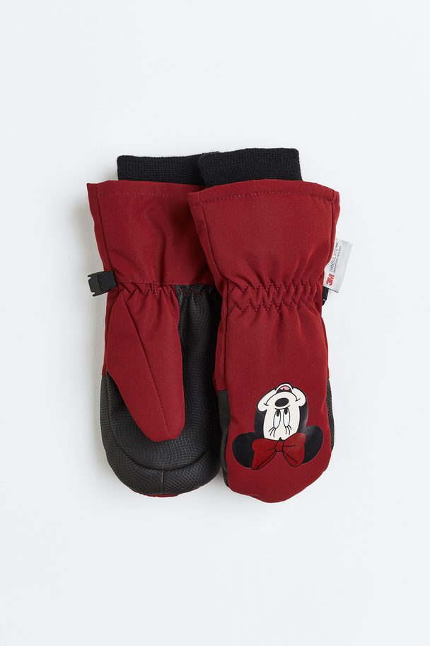 H&M Water-repellent Ski Mittens Dark Red/minnie Mouse