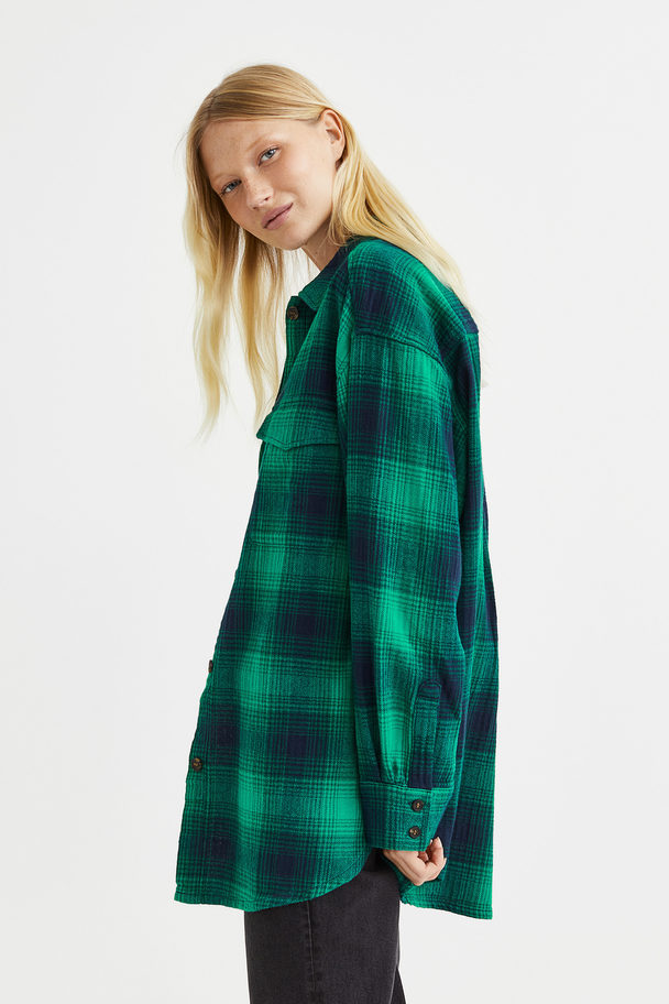 H&M Oversized Twill Overshirt Green/checked