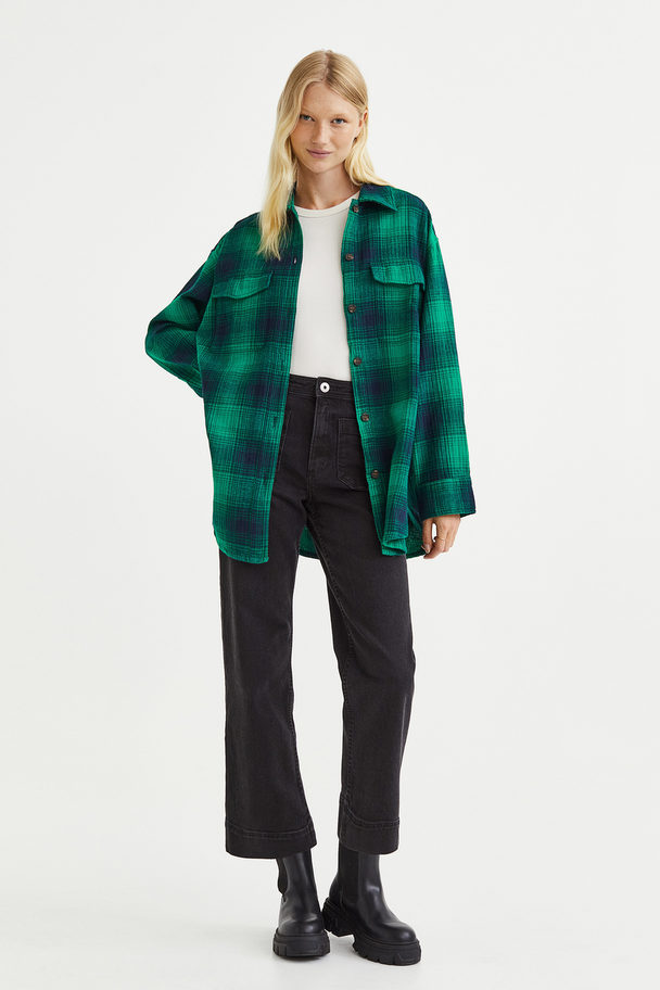 H&M Oversized Twill Overshirt Green/checked