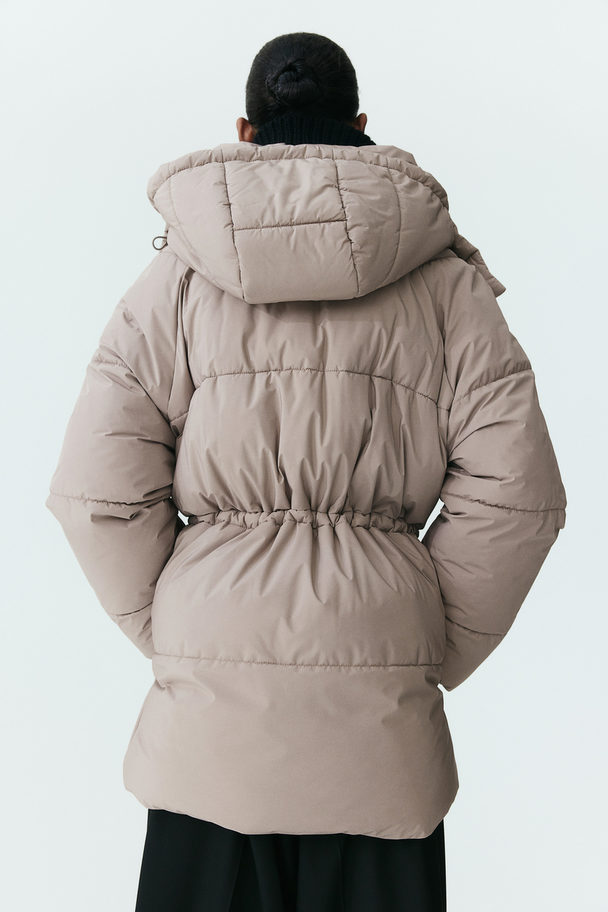 H&M Puffer Jacket mit Kapuze Taupe