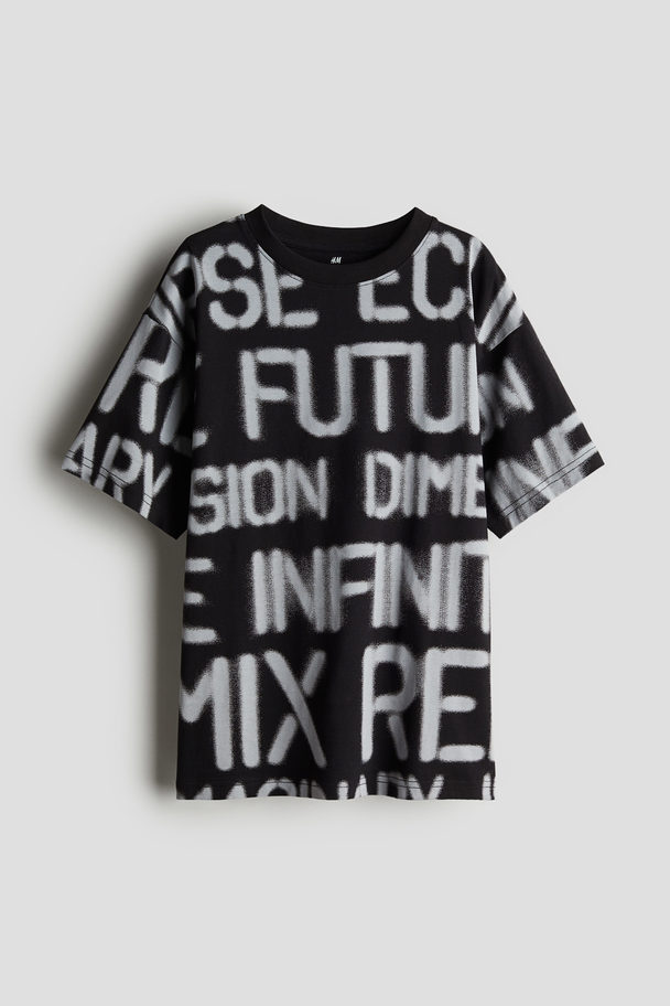 H&M Cotton Jersey T-shirt Black/patterned