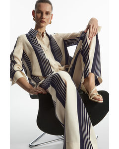 Oversized Striped Satin Shirt Navy / Cream / Striped