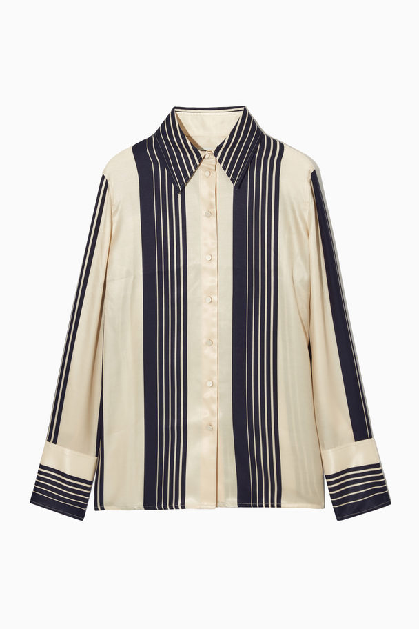 COS Oversized Striped Satin Shirt Navy / Cream / Striped