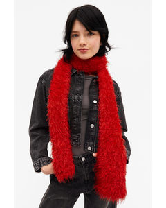 Hairy Knitted Scarf Bright Red