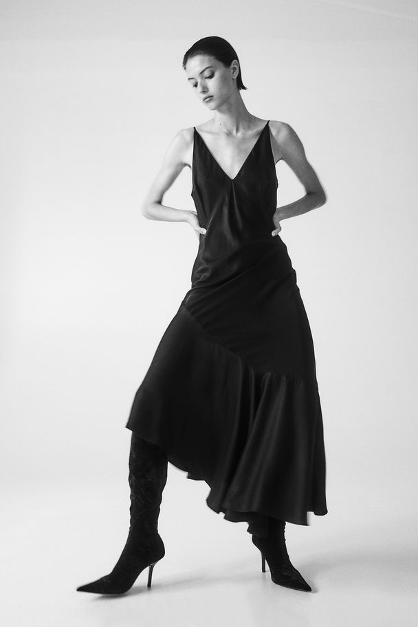 H&M Asymmetric-hem Slip Dress Black