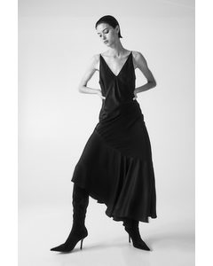 Asymmetric-hem Slip Dress Black