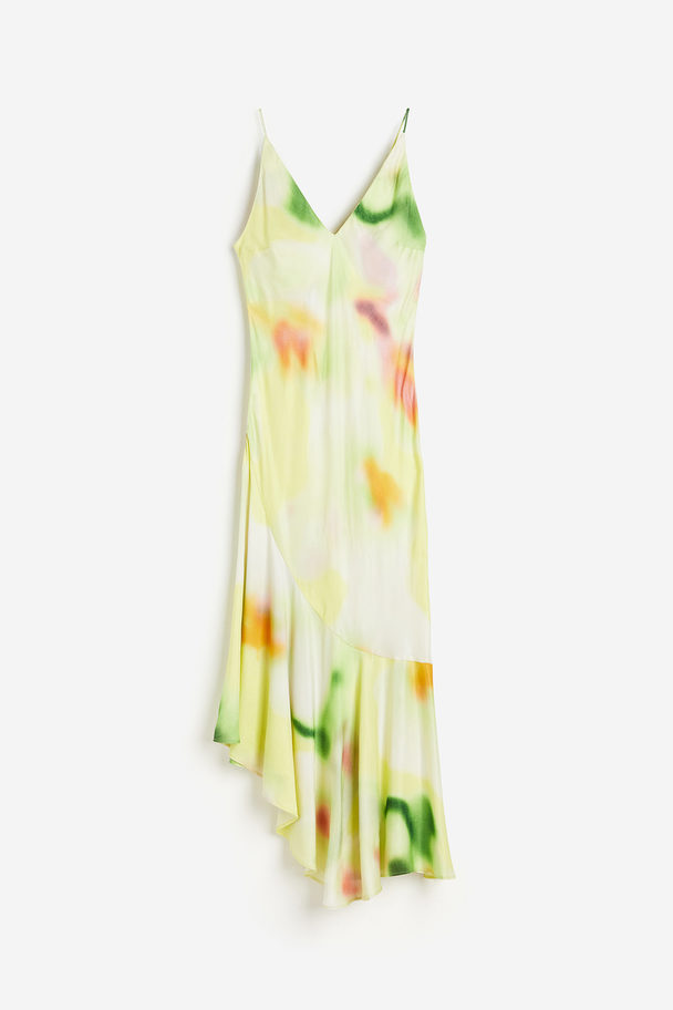 H&M Slip In-kjole Med Asymmetrisk Kant Limegrønn/mønstret