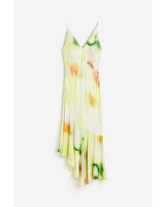 Asymmetric-hem Slip Dress Lime Green/patterned
