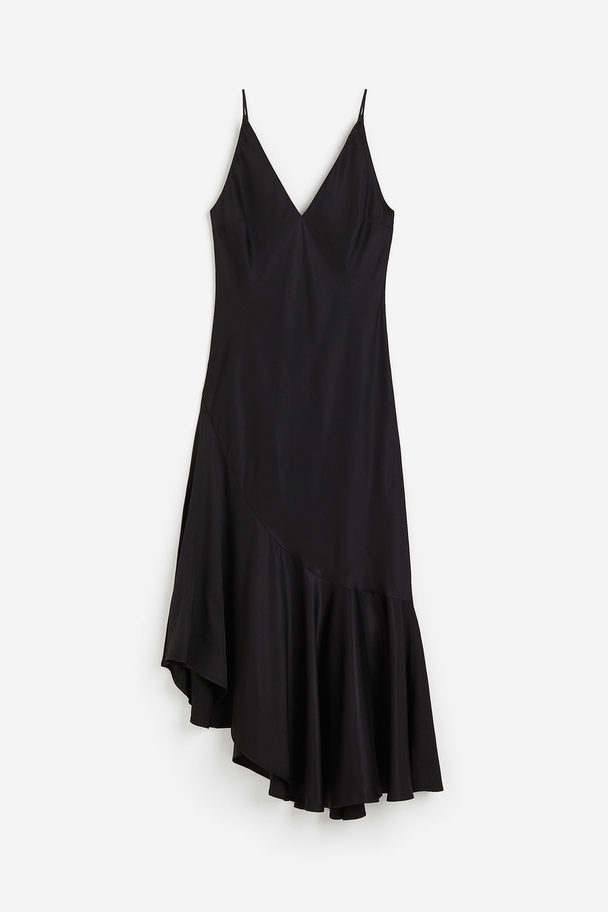 H&M Slip In-kjole Med Asymmetrisk Kant Sort