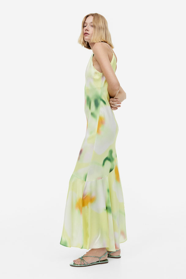 H&M Asymmetric-hem Slip Dress Lime Green/patterned