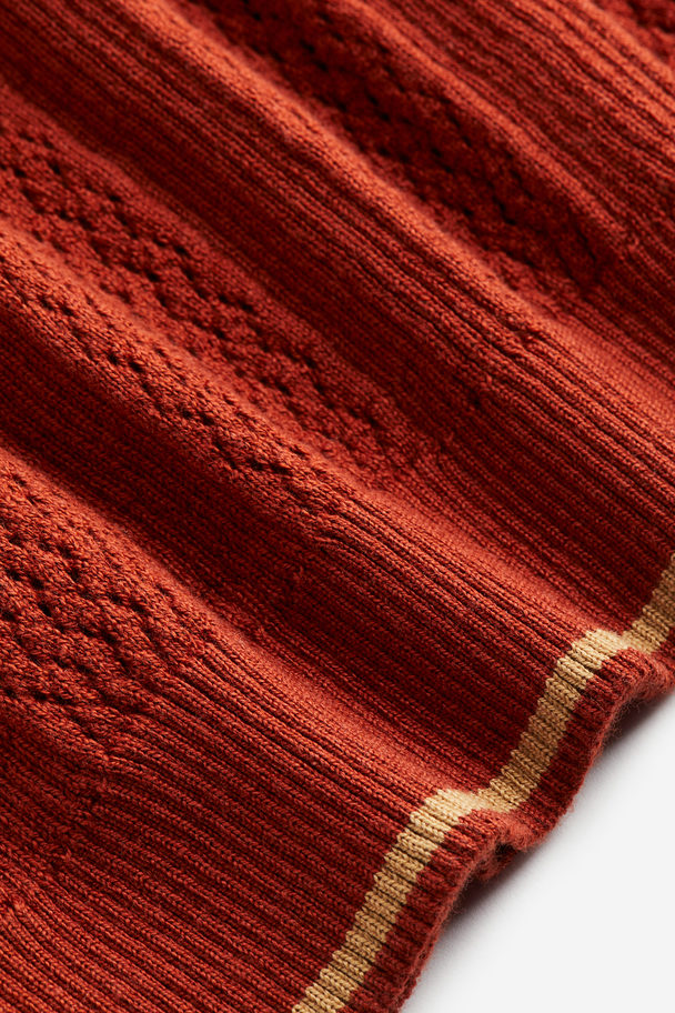 H&M Regular Fit Crochet-look Polo Shirt Rust Orange