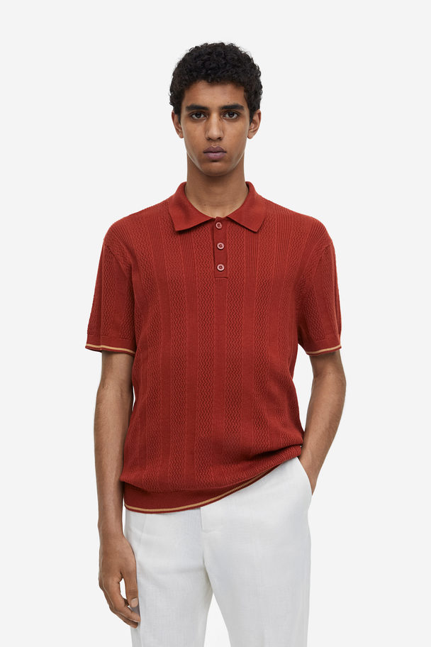 H&M Poloshirt Med Hæklet Look Regular Fit Rustorange