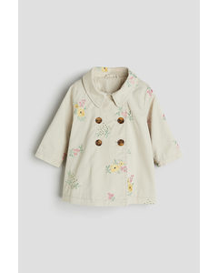 Embroidered Cotton Trenchcoat Light Beige/flowers
