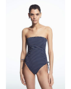 Ruched Bandeau Swimsuit Navy / Striped