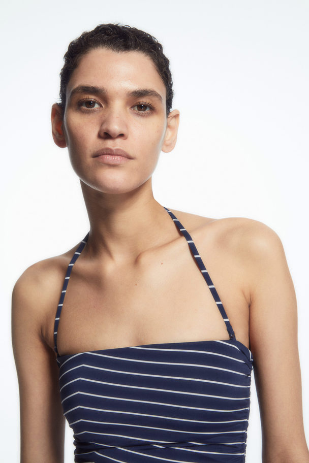 COS Ruched Bandeau Swimsuit Navy / Striped