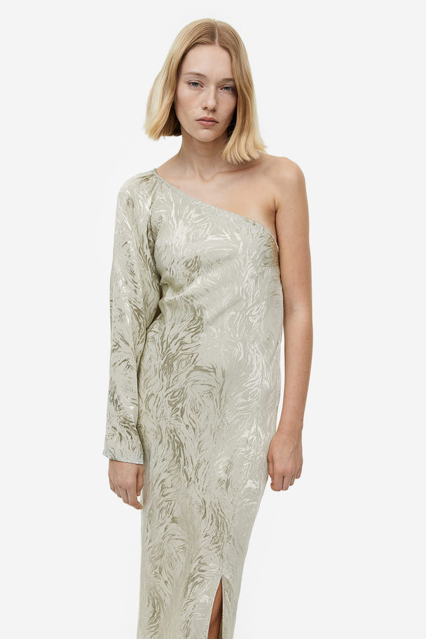 H&M One-Shoulder-Kleid aus Jacquardstoff Hellbeige