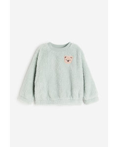 Sweatshirt aus Teddyfleece Hellblau/Teddybär