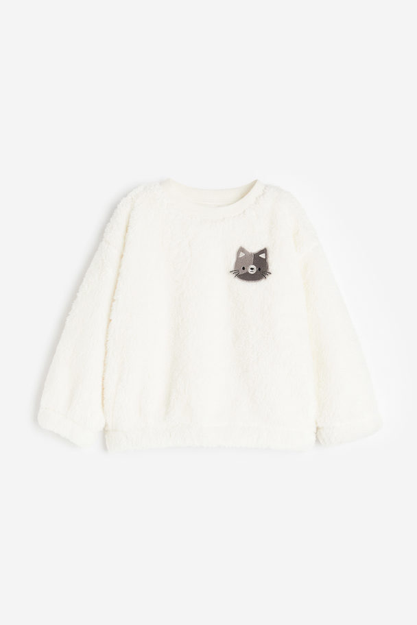 H&M Sweatshirt aus Teddyfleece Weiß/Katze