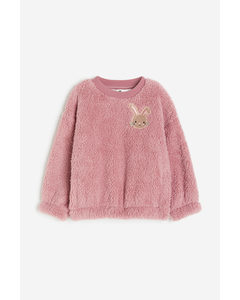 Sweatshirt aus Teddyfleece Rosa/Kaninchen