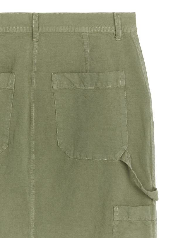 ARKET Long Cargo Skirt Khaki Green