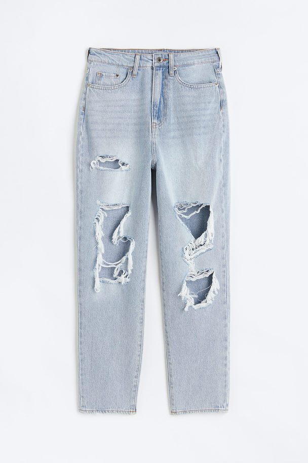 H&M Mom Comfort Ultra High Ankle Jeans Licht Denimblauw/trashed
