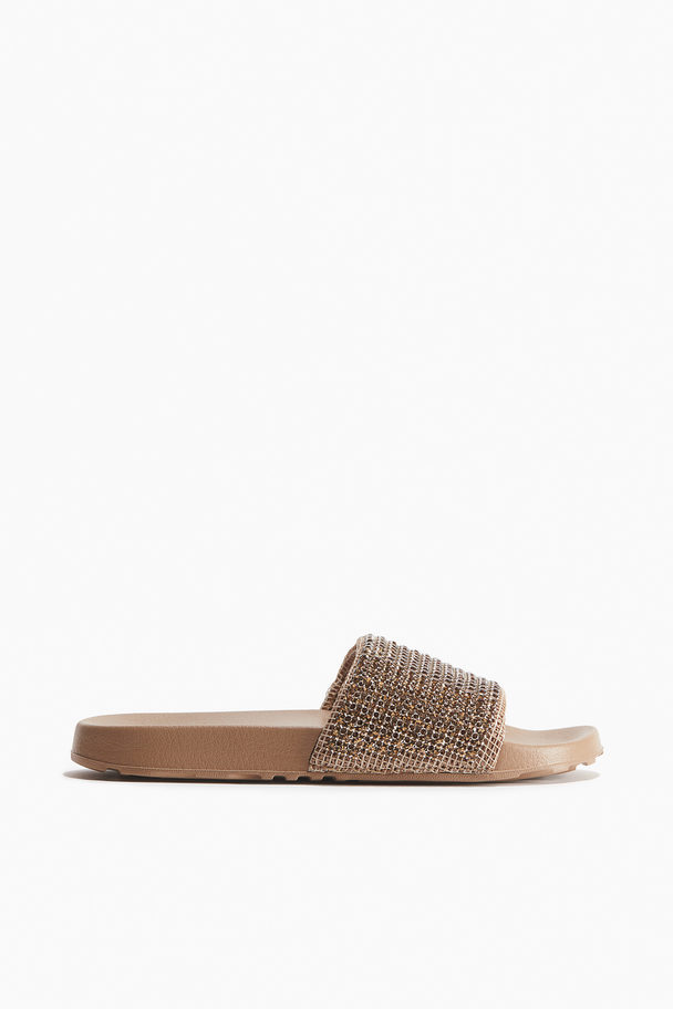 H&M Badesandalen mit Strassverzierung Dunkelbeige