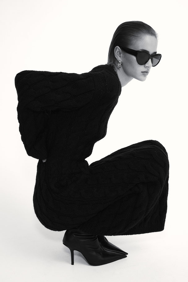 H&M Kabelgebreide Midi-jurk Zwart