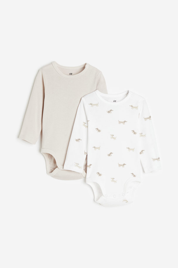 H&M 2-pack Long-sleeved Bodysuits White/dogs