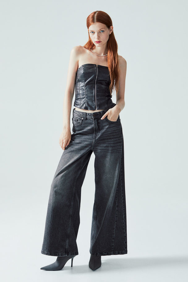 H&M Wide Regular Jeans Dunkelgrau