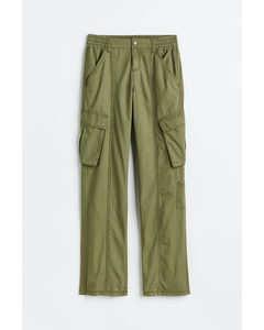 Canvas Cargo Trousers Khaki Green