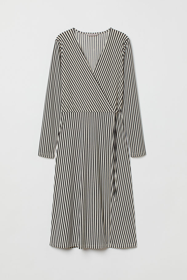 H&M Jersey Wrap Dress Cream/black Striped