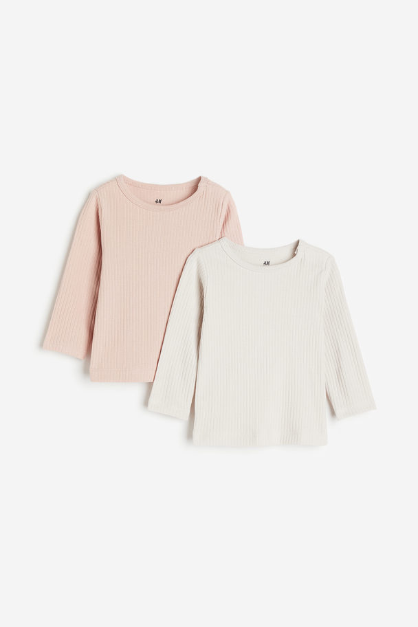 H&M 2er-Pack Gerippte Jerseyshirts Hellrosa/Hellbeige