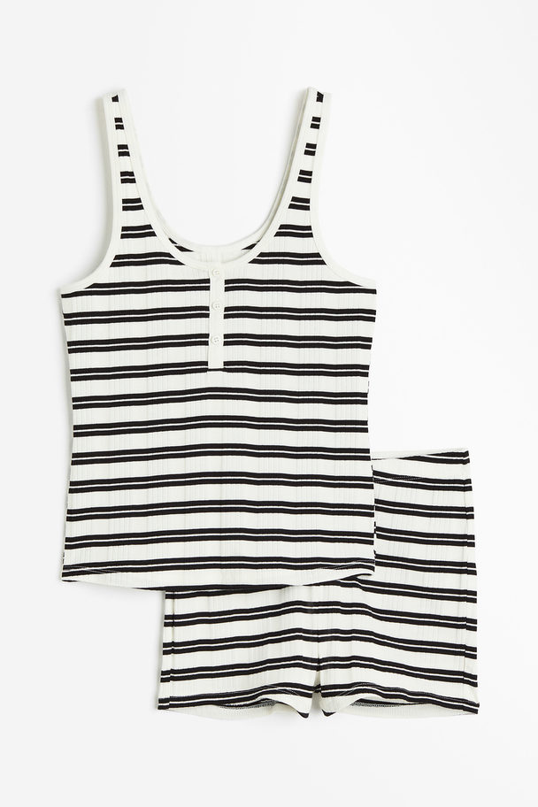 H&M Cotton Pyjama Top And Shorts White/striped