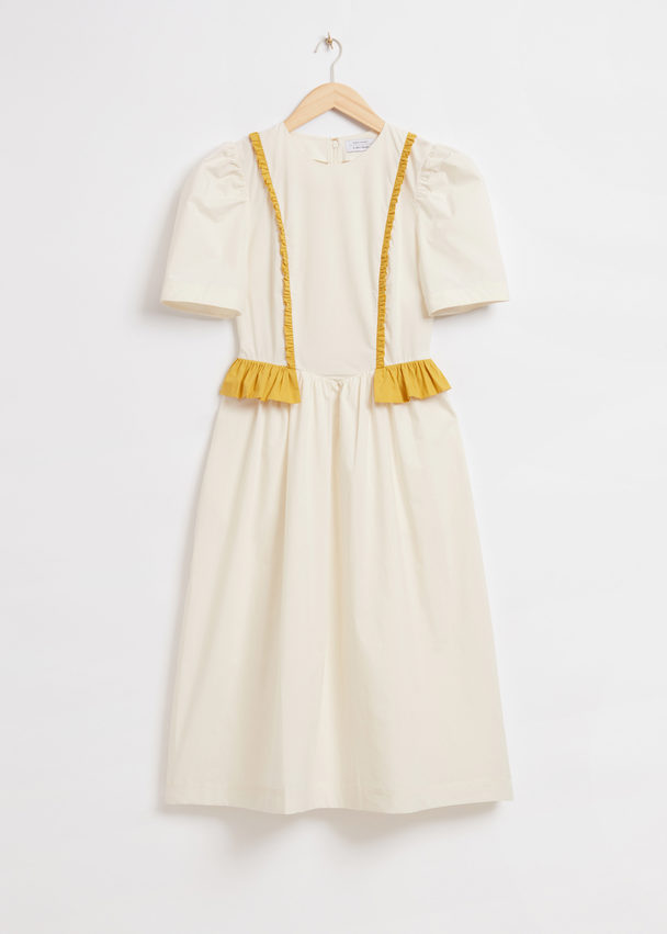 & Other Stories Contrast Frill Detail Midi Dress White/yellow