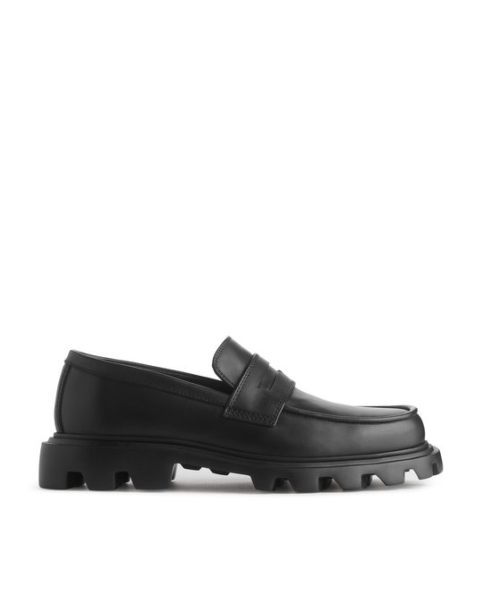 Arket Chunky Leather Loafers Black
