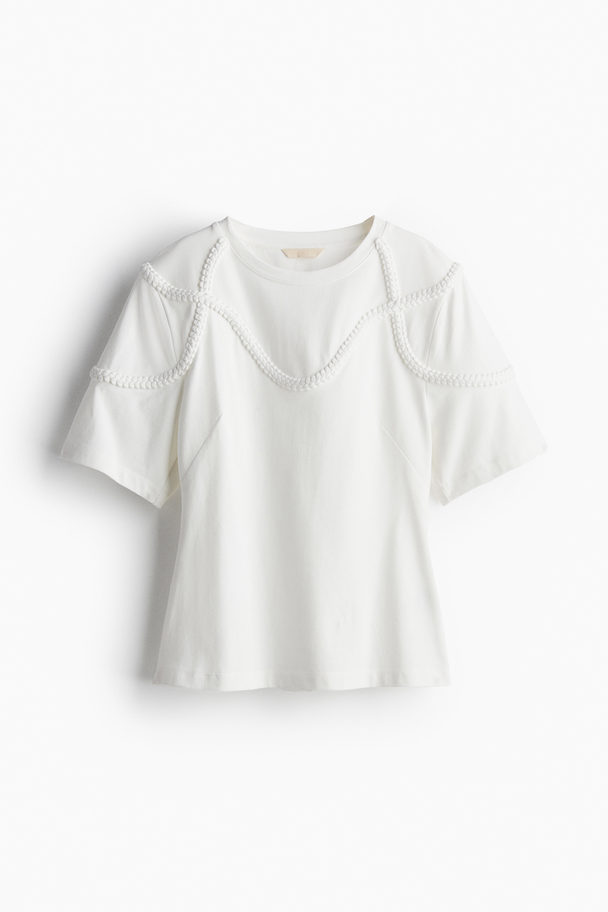 H&M T-shirt Med Flettet Bånd Hvit