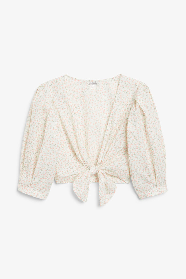 Monki Tie-front Cropped Blouse Pink Floral Print