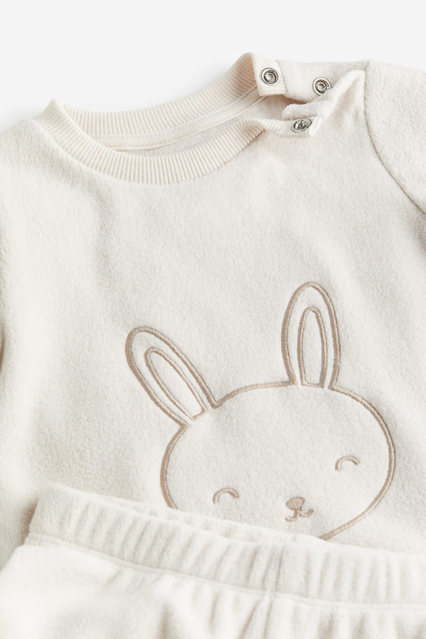 H&M Schlafanzug aus Fleece Cremefarben/Kaninchen