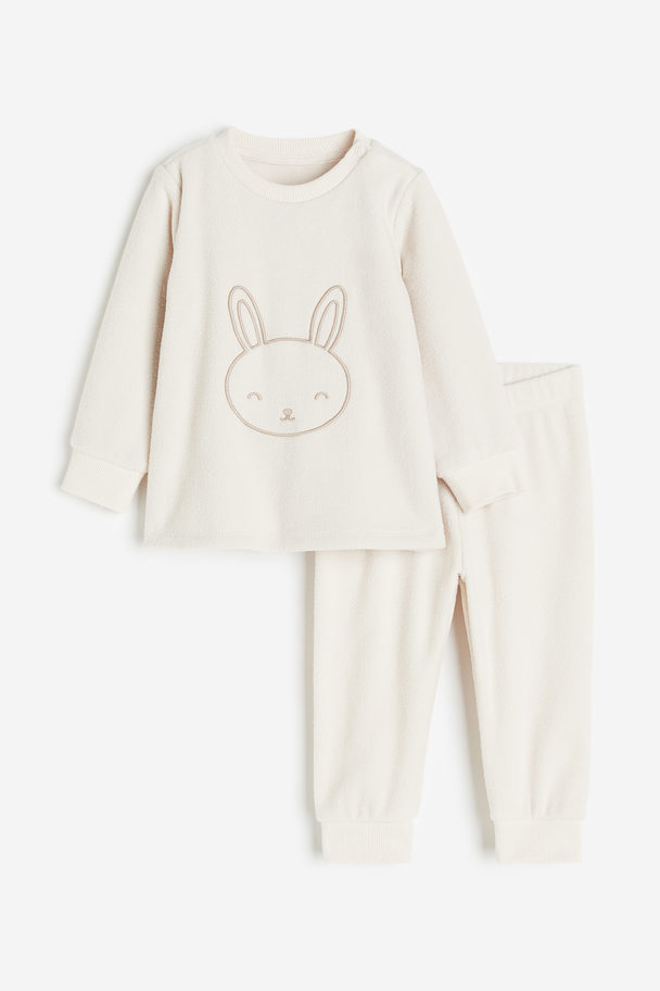 H&M Schlafanzug aus Fleece Cremefarben/Kaninchen