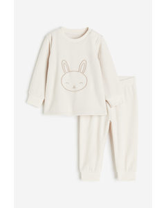 Schlafanzug aus Fleece Cremefarben/Kaninchen