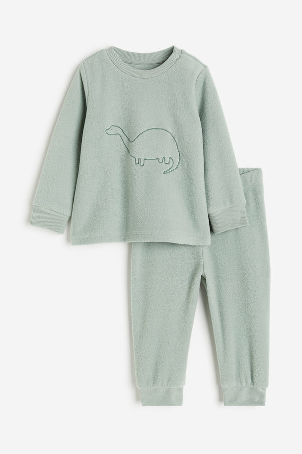 H&M Fleece Pyjamas Light Green/dinosaur